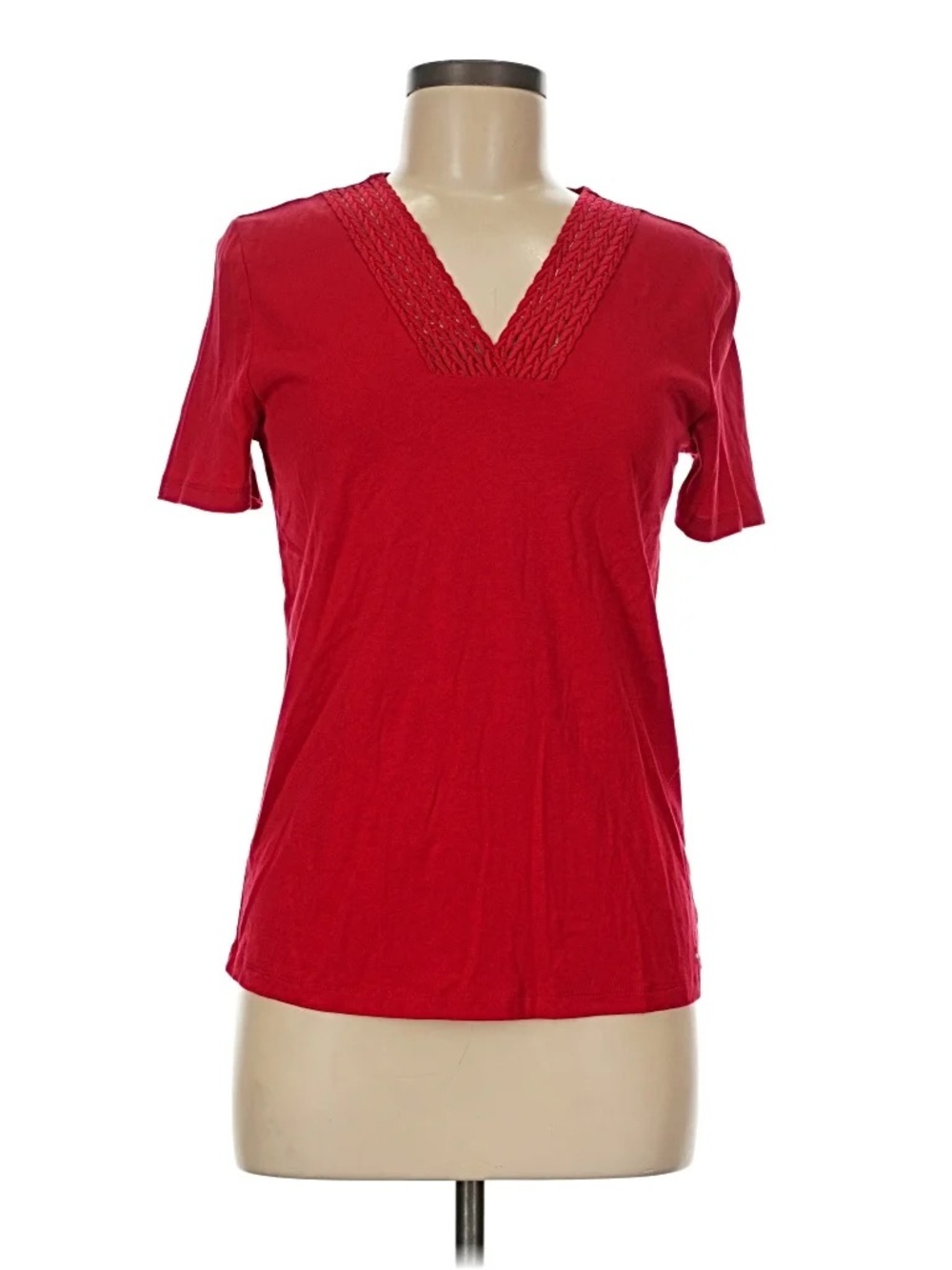 Tommy Hilfiger Women's Red V-Neck Short Sleeve Tee